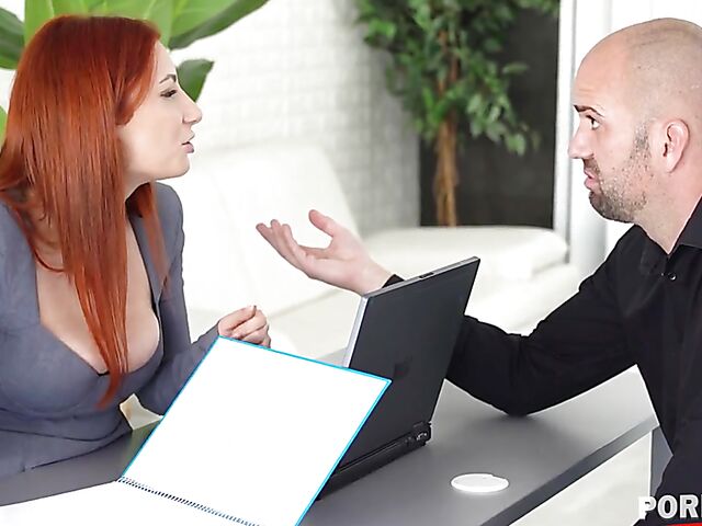 Big breasted redhead DP with co-workers featuring Lucia Fernandez