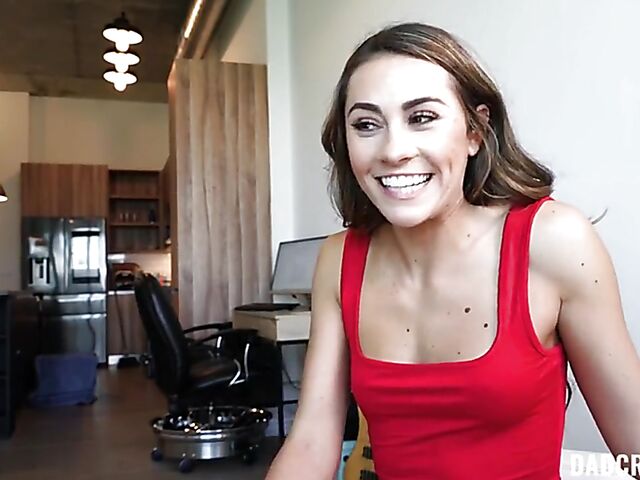 Skinny stepdaughter with small boobs Mackenzie Mace is her daddy's plaything