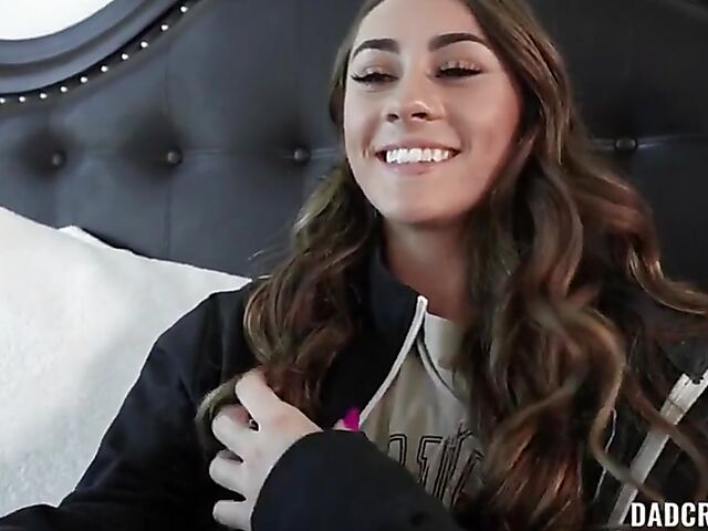 Skinny stepdaughter with small boobs Mackenzie Mace is her daddy's plaything