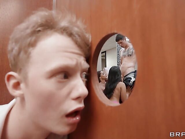 Jimmy Michaels has a crazy public bathroom threesome with Armani Black and Summer Col