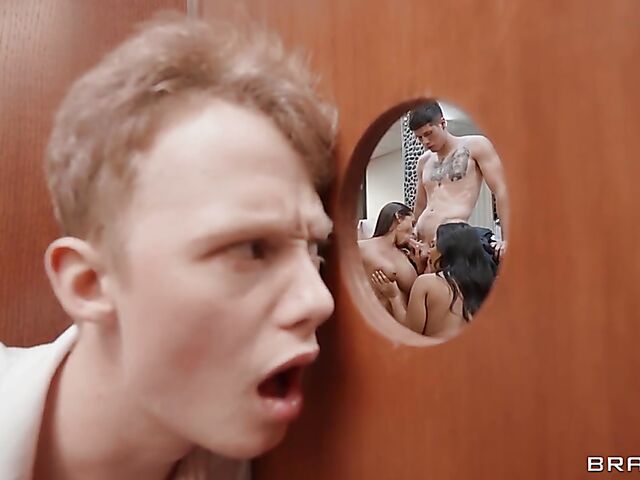 Jimmy Michaels has a crazy public bathroom threesome with Armani Black and Summer Col