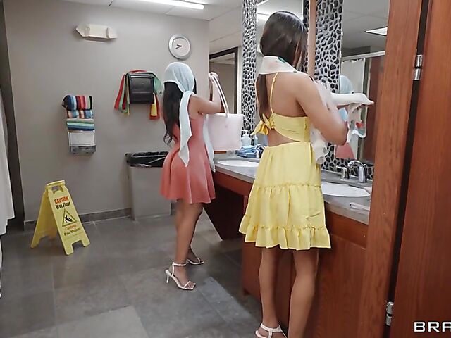 Jimmy Michaels has a crazy public bathroom threesome with Armani Black and Summer Col