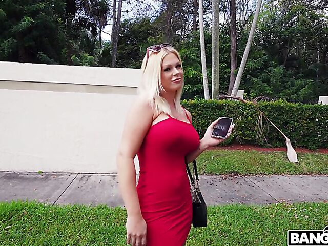 Paris Banks - Big tits blonde in red mini dress fuck for cash in a van