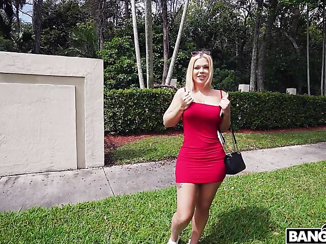 Paris Banks - Big tits blonde in red mini dress fuck for cash in a van