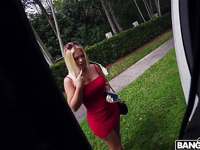 Paris Banks - Big tits blonde in red mini dress fuck for cash in a van