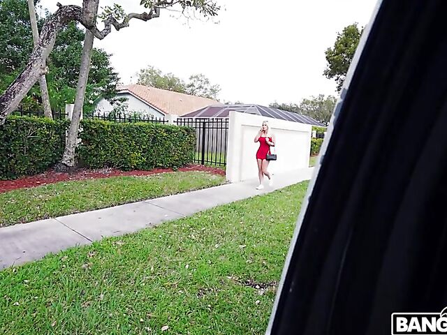 Paris Banks - Big tits blonde in red mini dress fuck for cash in a van