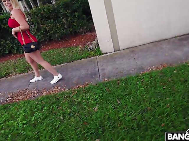 Paris Banks - Big tits blonde in red mini dress fuck for cash in a van