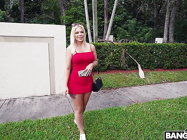 Paris Banks - Big tits blonde in red mini dress fuck for cash in a van