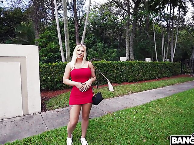 Paris Banks - Big tits blonde in red mini dress fuck for cash in a van