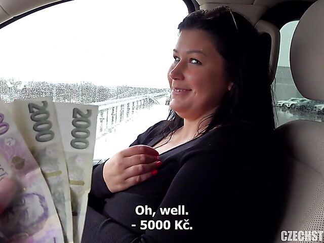 Busty BBW anal POV session in the car for money