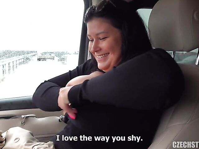 Busty BBW anal POV session in the car for money