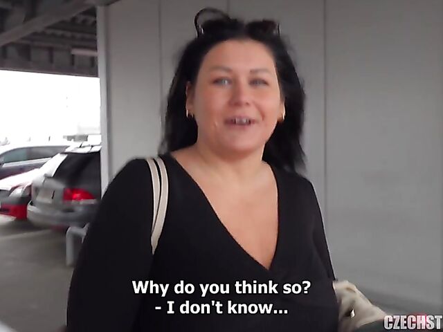 Busty BBW anal POV session in the car for money