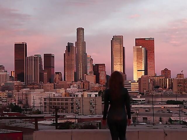 Rough threesome anal in black leather catsuit with Maddy O'Reilly