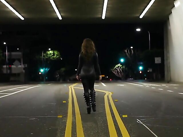 Rough threesome anal in black leather catsuit with Maddy O'Reilly