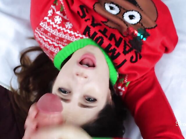 Christmas blowjob POV and cum on Brookelynne Briar's face