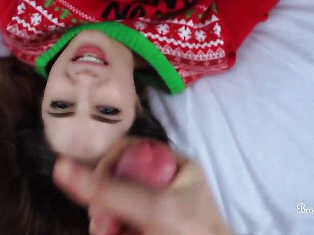 Christmas blowjob POV and cum on Brookelynne Briar's face