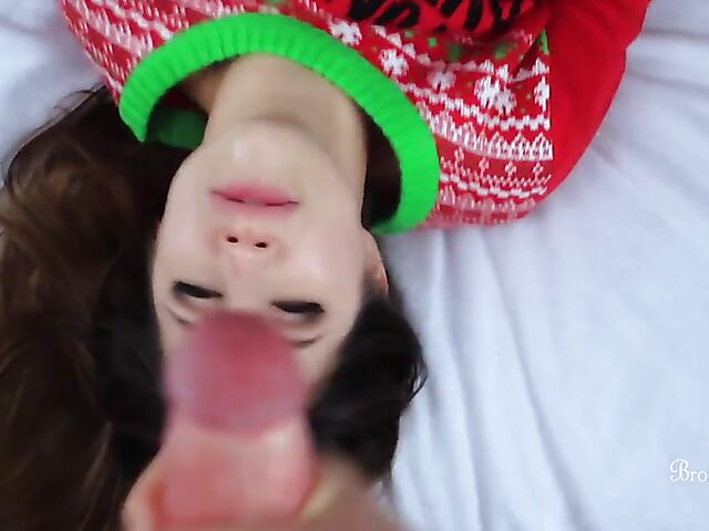 Christmas blowjob POV and cum on Brookelynne Briar's face