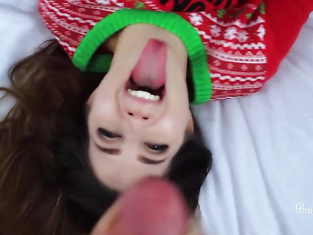 Christmas blowjob POV and cum on Brookelynne Briar's face