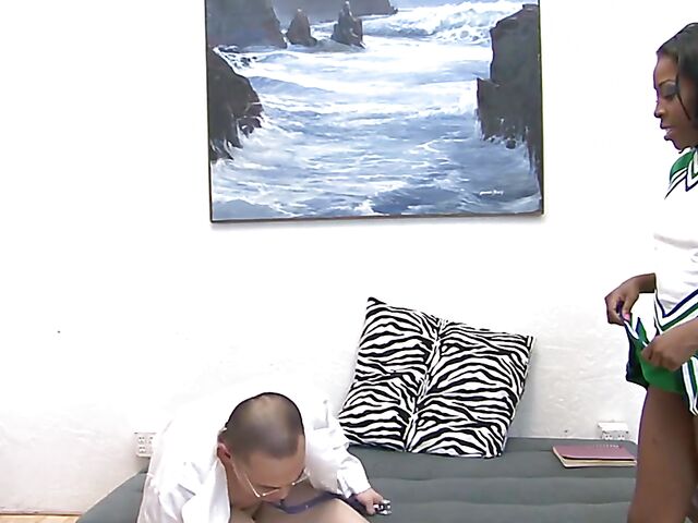 Ebony cheerleader sucking and fucking a dirty Asian doctor