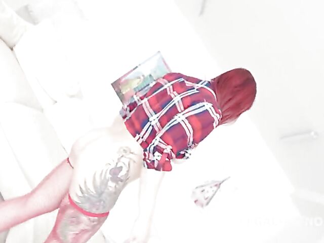 Mary Rider - Big tit redhead MILF anal gangbang in red stockings