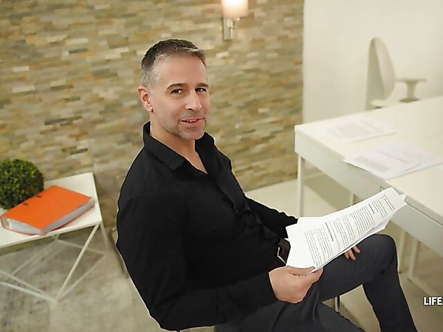 POV office anal after hours with playful blonde Candee Licious