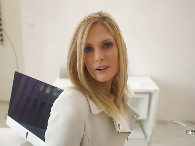 POV office anal after hours with playful blonde Candee Licious