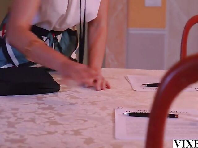 Hot threesome at the bargaining table with Eve Sweet and Candie Luciani