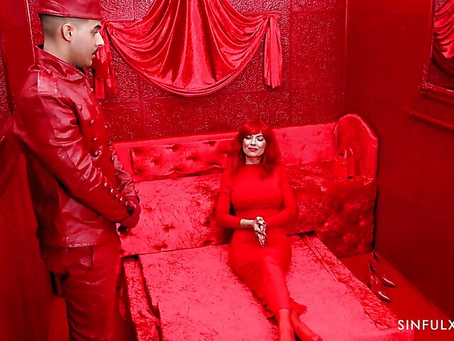 Hot redhead Shalina Devine fucking in the red room