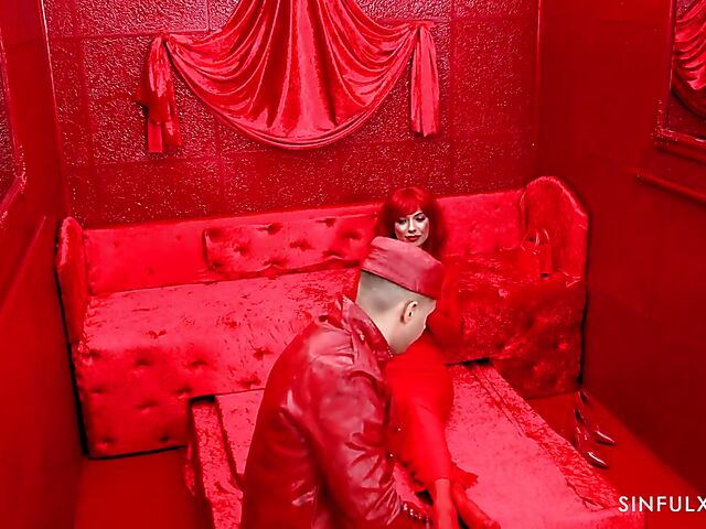 Hot redhead Shalina Devine fucking in the red room