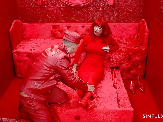 Hot redhead Shalina Devine fucking in the red room