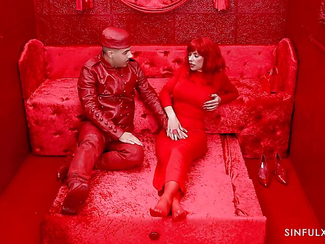 Hot redhead Shalina Devine fucking in the red room