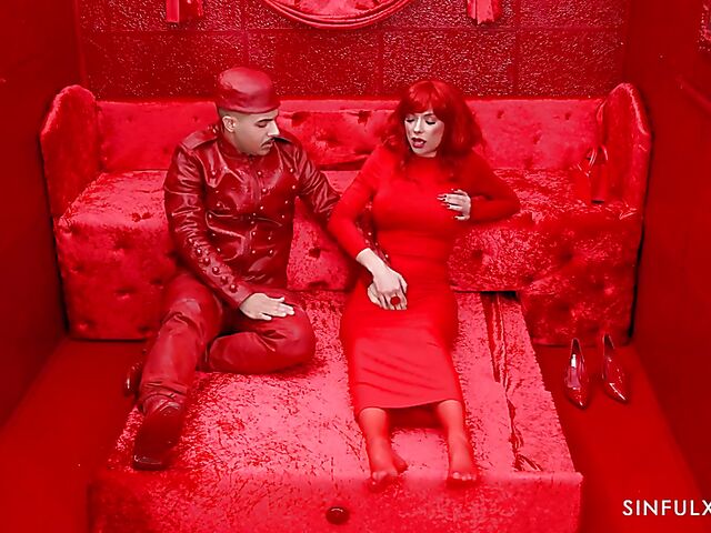 Hot redhead Shalina Devine fucking in the red room