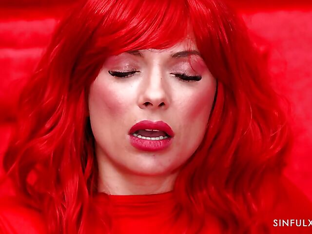 Hot redhead Shalina Devine fucking in the red room