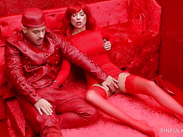 Hot redhead Shalina Devine fucking in the red room