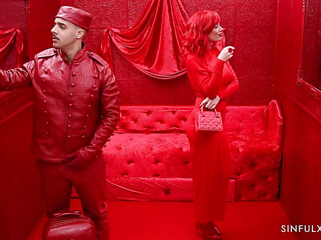 Hot redhead Shalina Devine fucking in the red room