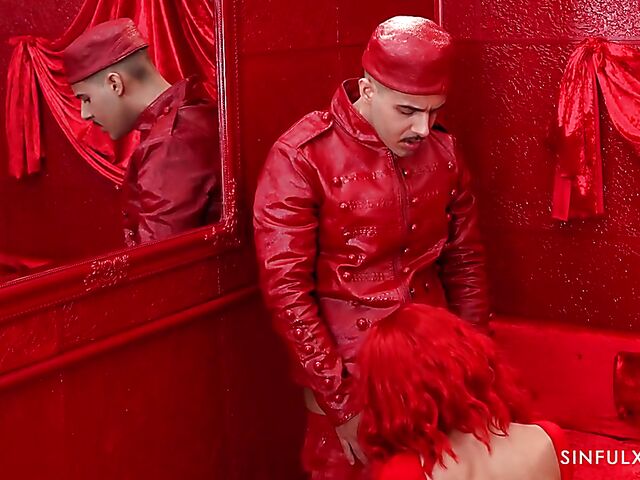 Hot redhead Shalina Devine fucking in the red room
