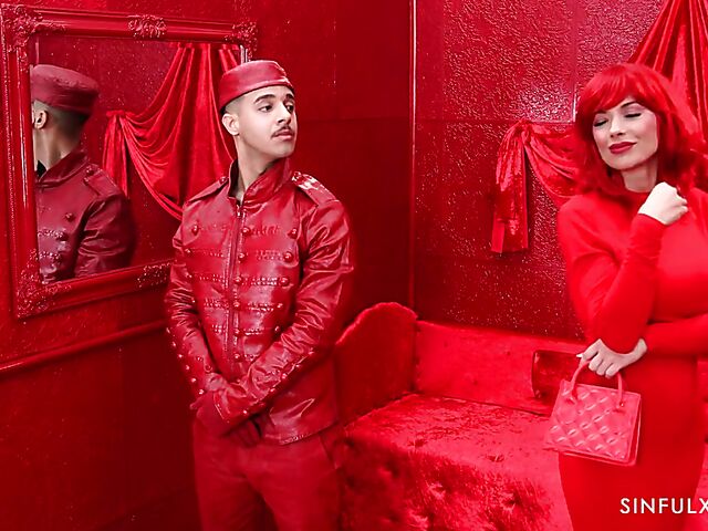 Hot redhead Shalina Devine fucking in the red room