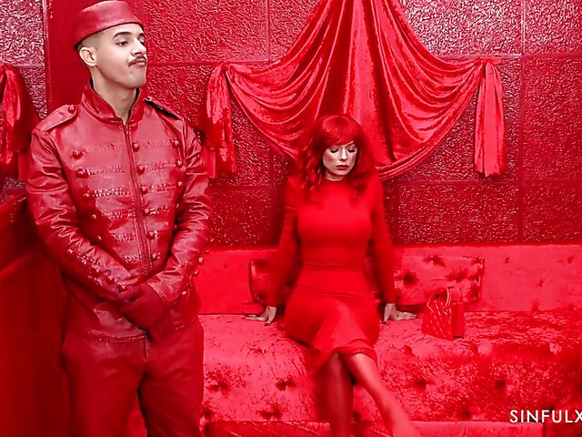 Hot redhead Shalina Devine fucking in the red room