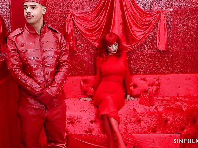 Hot redhead Shalina Devine fucking in the red room