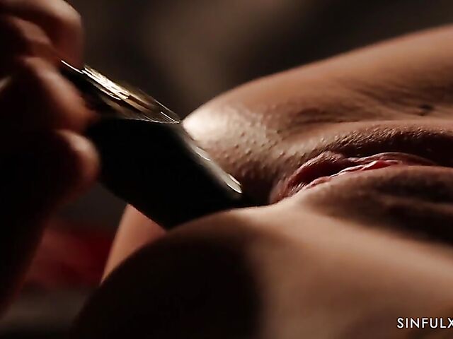 Submissive lesbian Anna de Ville eats Shalina Devine's pussy in the dark