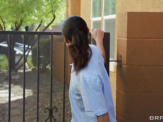 Asian dick between Angel Youngs' big natural boobs