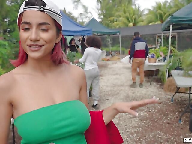 Naughty things behind the produce stand and outdoor quickie with hot farmer Roxie Sinner