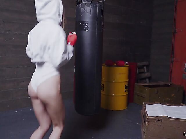 Julia Rain - Leggy boxing girl's gym solo