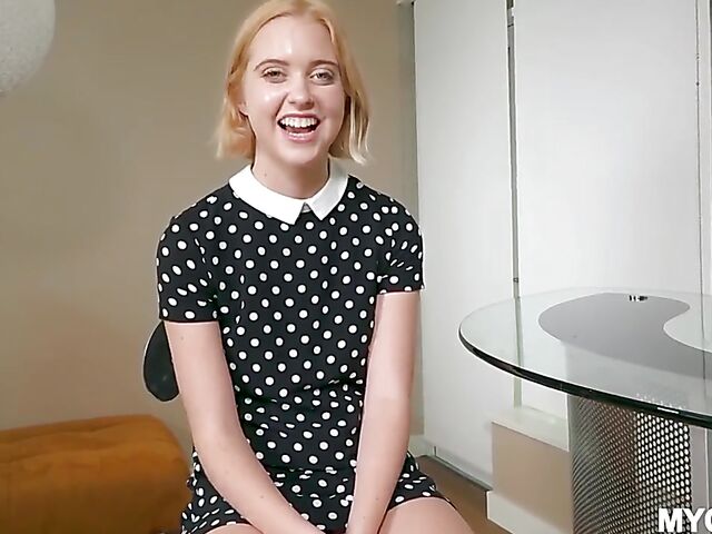 Small tits blonde Chloe Couture flashes her pussy in public before she takes a cock