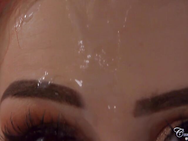 Redhead facial after BJ and doggystyle fuck with a ghost face