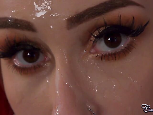 Redhead facial after BJ and doggystyle fuck with a ghost face