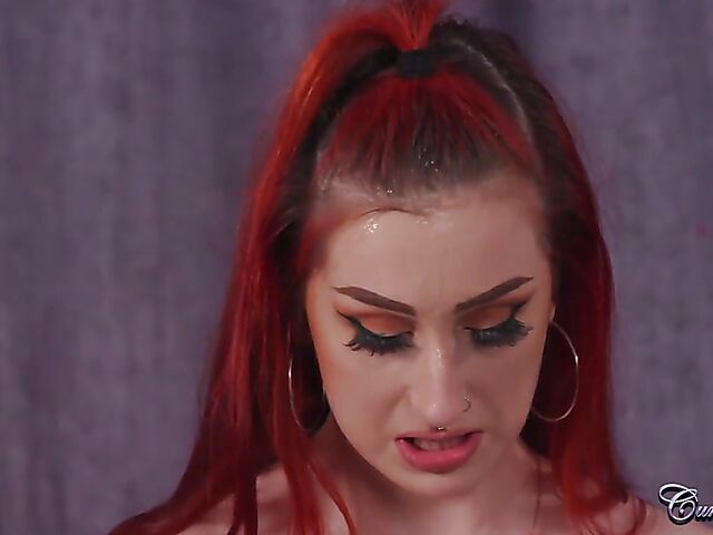 Redhead facial after BJ and doggystyle fuck with a ghost face