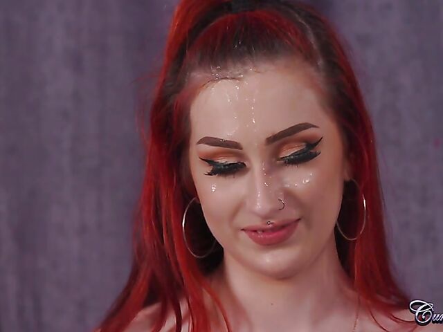 Redhead facial after BJ and doggystyle fuck with a ghost face