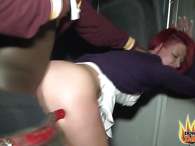 Outdoor interracial fuck in the night with redhead slut Wild Cherry