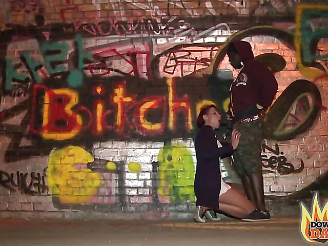 Outdoor interracial fuck in the night with redhead slut Wild Cherry